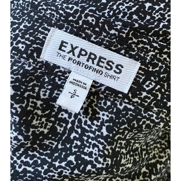 EXPRESS Womens Size Small Black White Convertible Portofino Button Front Shirt - Picture 9 of 9